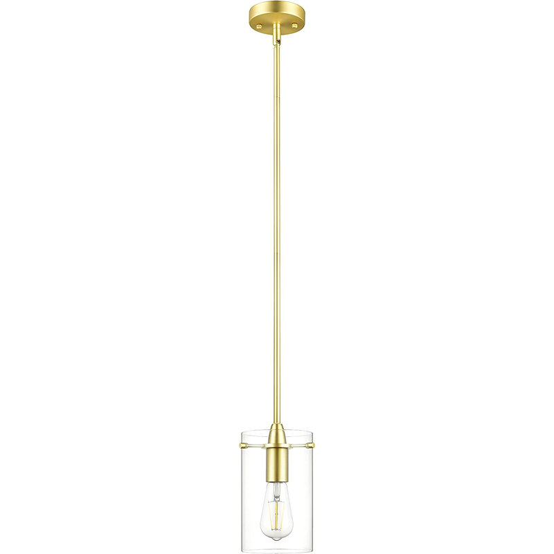 Luminaire suspendu cylindrique à 1 lumière Angelina, Satin Brass, Medium Shade, Clear