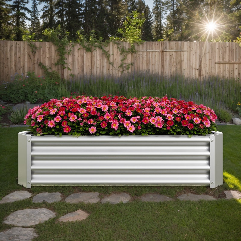 Rectangle Metal Raised Garden Bed (), White, 11.81" H x 24" W x 47.24" D