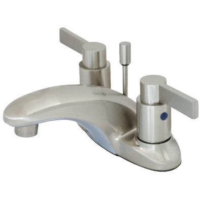 Kingston Brass NuvoFusion Two-Handle 3-Hole Deck Mount 4" Centerset Bathroom Faucet with Plastic Pop-Up