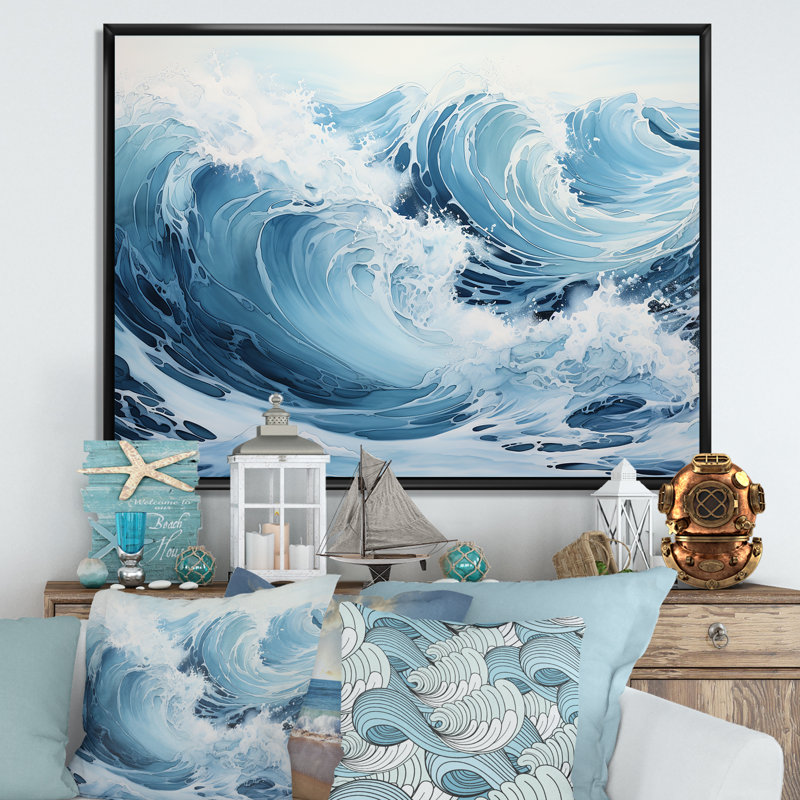 " Minimalism Ocean Storm ", 24" H x 32" W x 1" D, Black Floater Framed