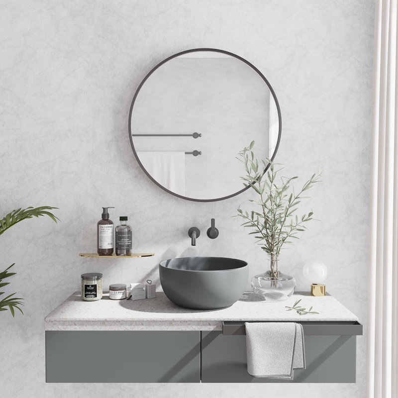 Gandee Flat Mirror, 50cm H x 50cm W, Black