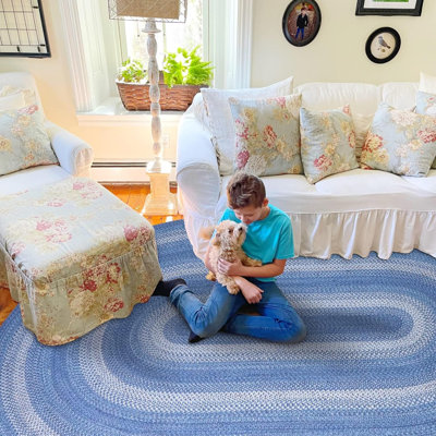 Tapis bleu réversible en jute tressé Damell