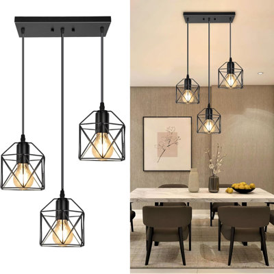 Luminaire suspendu noir mat à 3 lumières Aiza