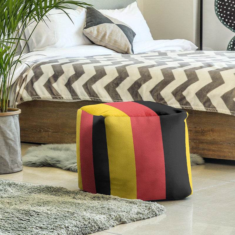 Repose-pieds cube rayures maryland, Jaune / Rouge / Noir