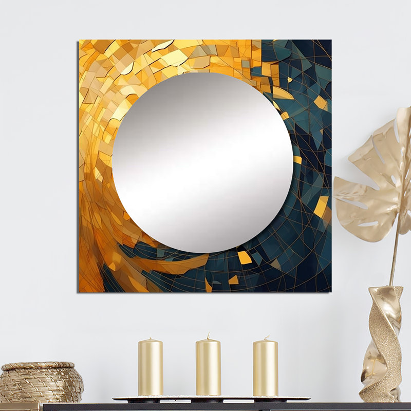 Annalya - art mural miroir carré cubique doré et noir Visions VI Cubism, 36 po x 36 po