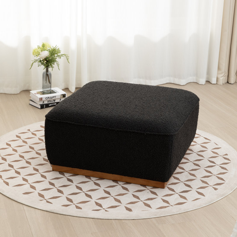 Square Solid Wood Fabric Ottoman, Black
