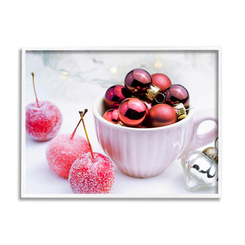 Ornements de Noël rouges scintillants at-258, H 16 po x l 20 po x P 1,5 po, Giclée encadrée blanc bord de mer