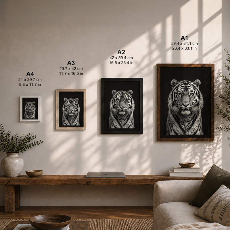 Tiger's Gaze Modern - Framed Print, A3 - 42.0 x 29.7 cm, White