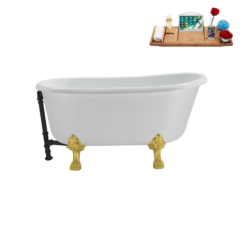 57.5'' x 29.5'' Soaking Acrylic Bathtub, Matte Black, Polished Gold