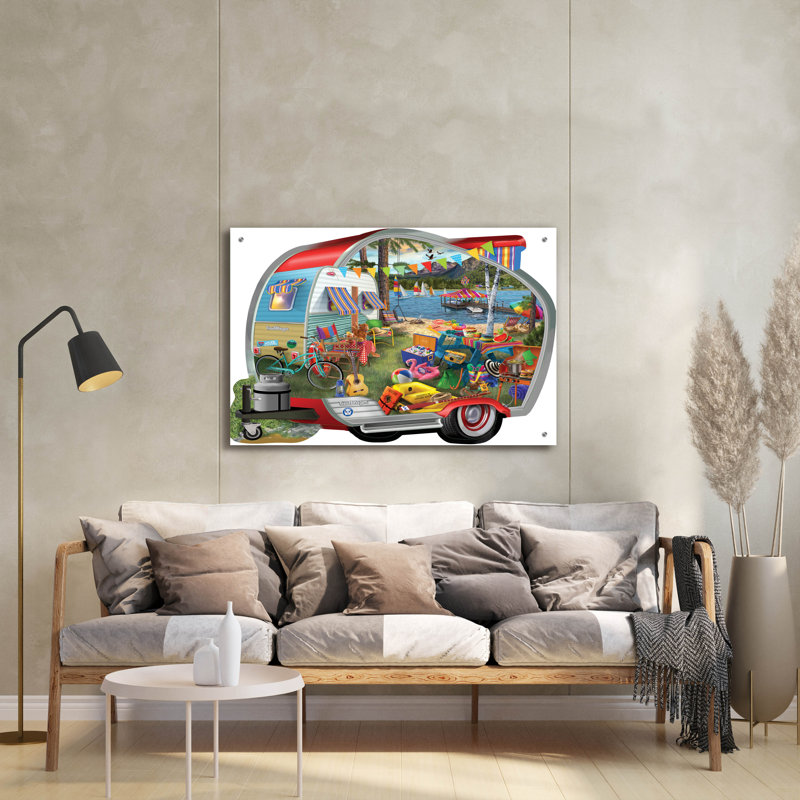 «Colorful Camping» par Bigelow, illustrations en verre acrylique,, H 24 po x l 36 po x P 0,2 po