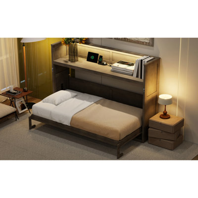 Lit simple TG avec bureau, station de charge, gris délavé, capacité de 500 lb, structure stable pour la chambre d'amis / bureau d'étude
