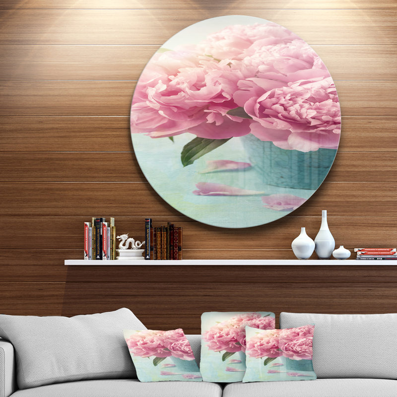 Pivoine rose dans un vase-impression d’art graphique, Métal, H 36 po x l 36 po x P 1 po