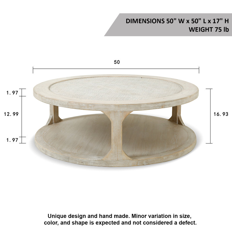 Milo Solid Wood Coffee Table, 16.93" H x 50" L x 50" W