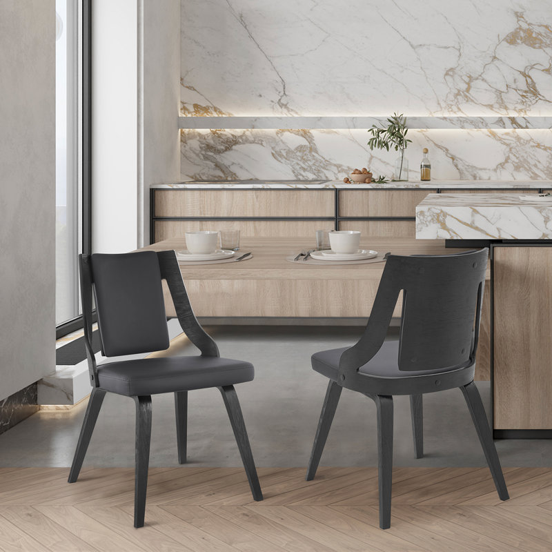 Chaises de salle à manger en simili cuir et bois Torolf (ensemble de 2), Gris, Noir