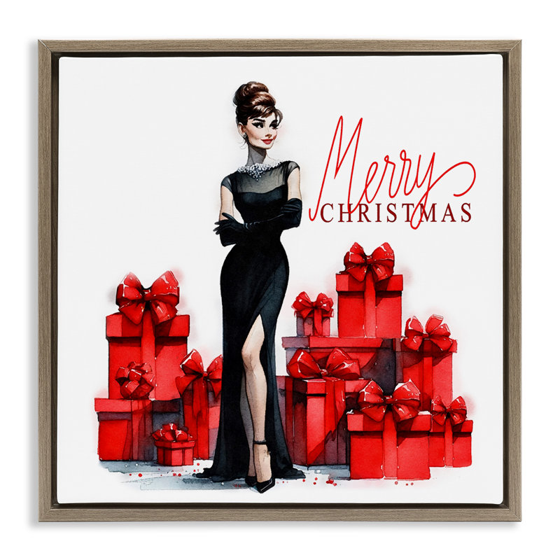 Art mural sur toile Trendy Merry Christmas par Amanda Greenwood, H 25 po x l 25 po, Cadre flottant orme Montalcino