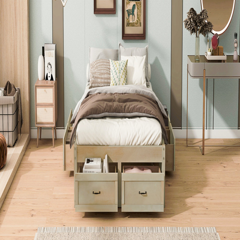 Lit plateforme double avec 6 tiroirs de rangement, Brun, Double