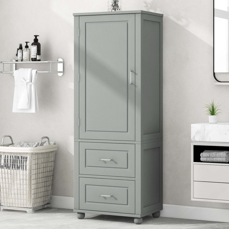 Grande armoire de rangement autoportante en panneau de fibres à densité moyenne avec 2 tiroirs et tablette réglable, Gray