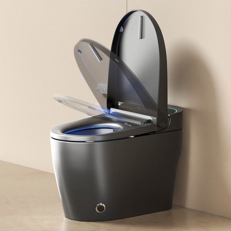Smart Toilet with Auto Open/Close Lid, Heated Seat & Dryer, Bidet Cleaning Modes, Strong Flushing Power, Foot Sensor Flush, 4 Water Temperatures, One-Piece Intelligent Toilet,Grey