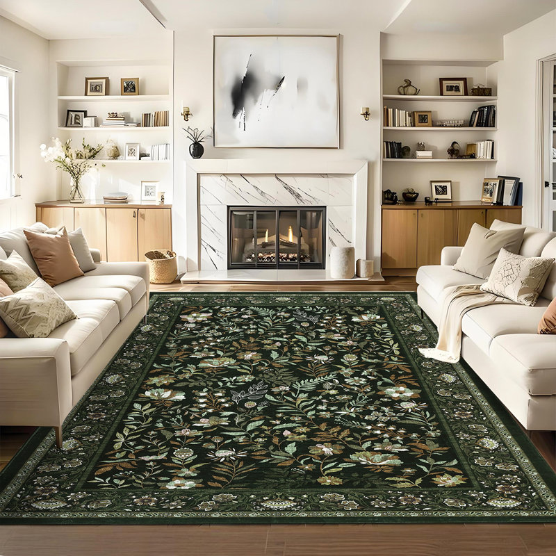 Tapis lavable à la machine Botanical Flora, Rectangle 10 pi x 13 pi