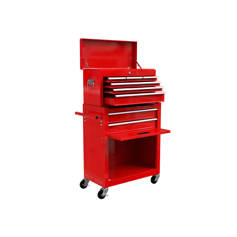Armoire à outils rouge haute capacité à 8 tiroirs, finition peinture époxy, mécanisme de verrouillage sécurisé, compartiments de rangement verrouillables, tiroirs à ouverture et fermeture fluides.