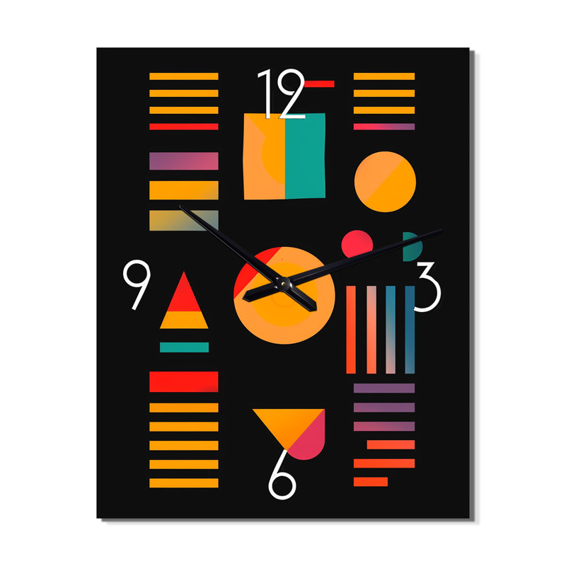 Horloge murale rétro rétro géométrique sur fond noir I, H 28 po x l 12 po x P 1 po