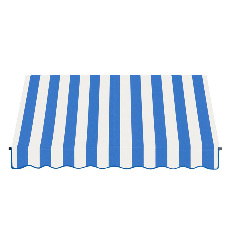 Awntech Santa Fe Acrylic Fabric Fixed Awning with Iron Rope Arms, 44" H x 76.5" W x 24" D, Bright Blue/White Stripe