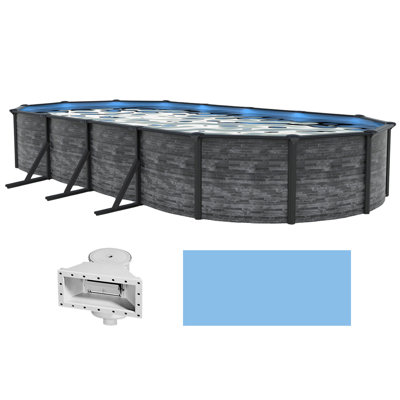 Piscine murale ovale en acier à parois dures de 12 po x 24 pi de 52 po Blue Wave Marbella