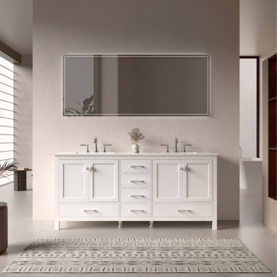 Meuble-lavabo double Romio de 72 po avec comptoir en composite de pierre blanche de Carrare