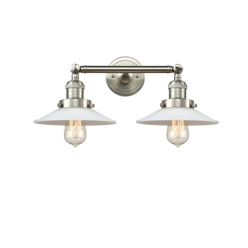 Miramontes Armed Sconce, Brushed Satin Nickel, Matte White Halophane, 6 Watt Vinage LED Bulb