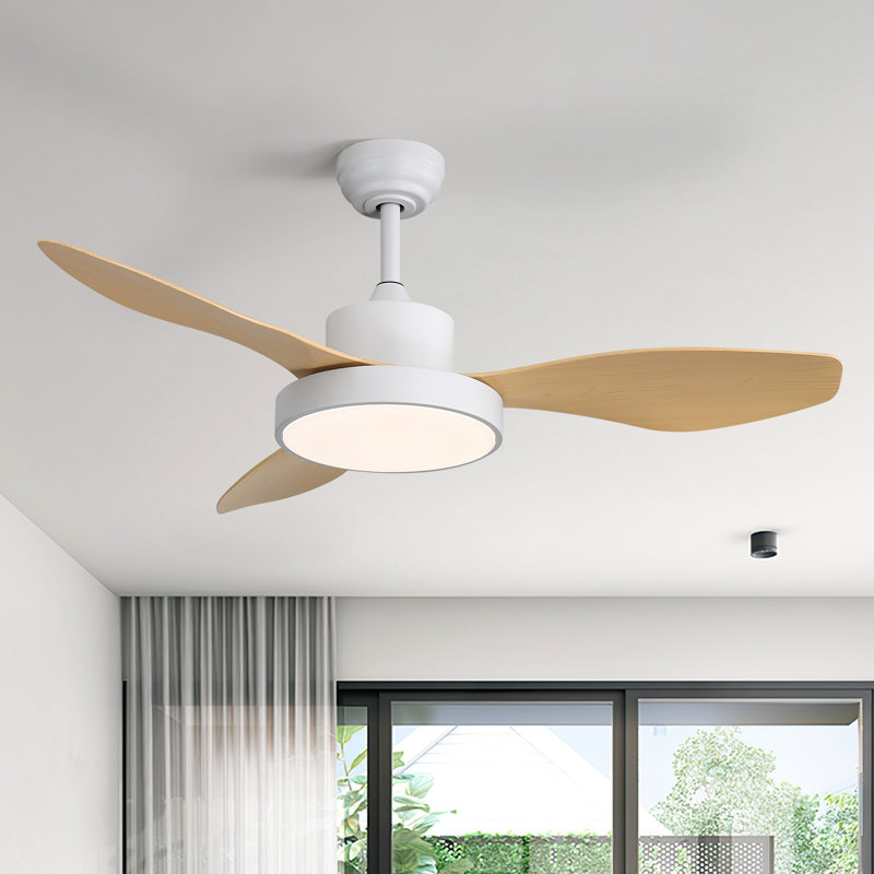 Ventilateur de plafond moderne à 3 pales de 47 po avec lumière DEL et télécommande Damecia, Bois naturel