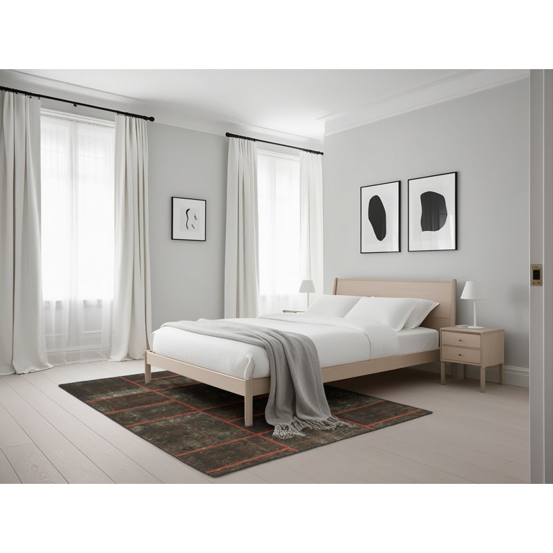 Tapis contemporain noir / rouge, Rectangle 5 pi x 7 pi