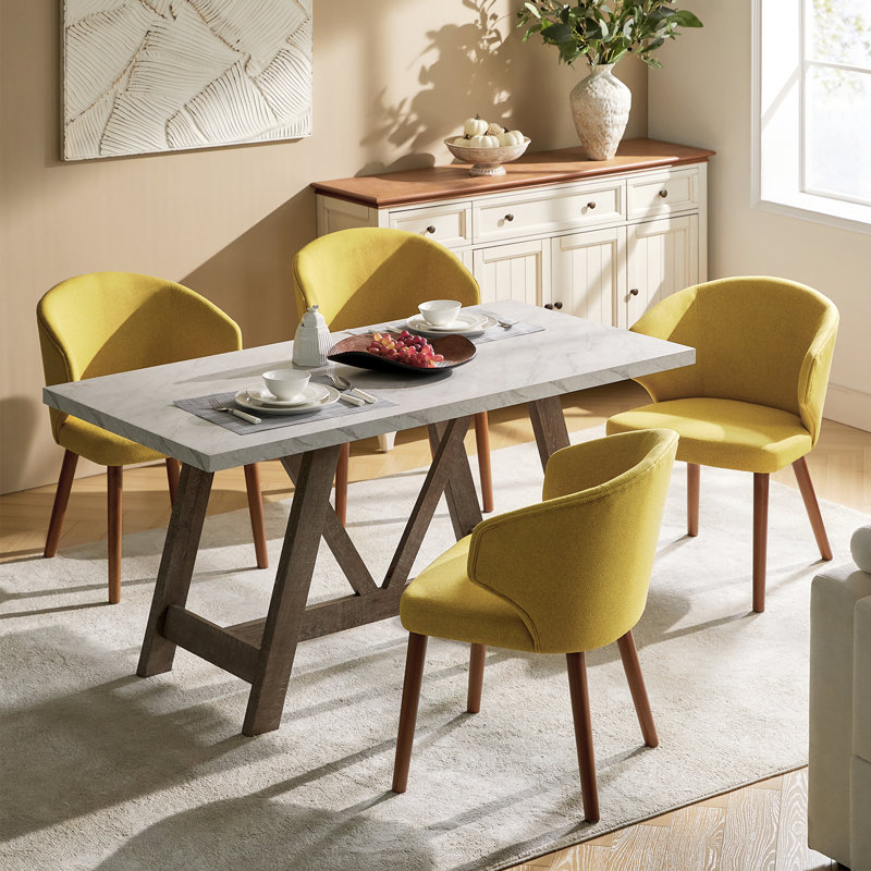 Kanalu Upholstered Wingback Side Chair with Solid Wood Legs, Mustard, 4
