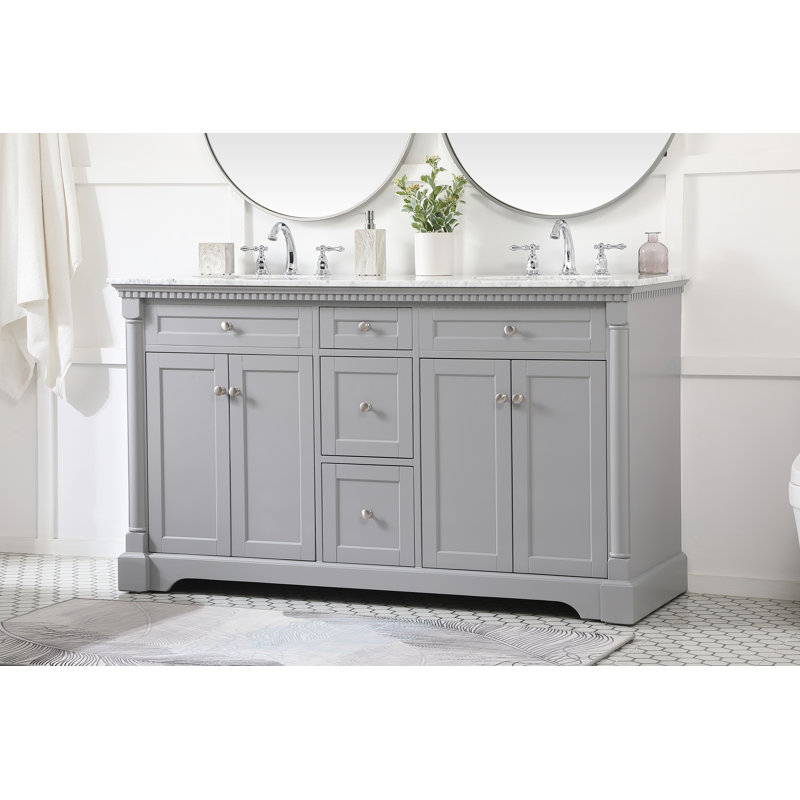 60'' Double Bathroom Vanity with Marble Top, Gray
