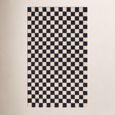 Freesia Black Beige Hand-Tufted Checkered Rug