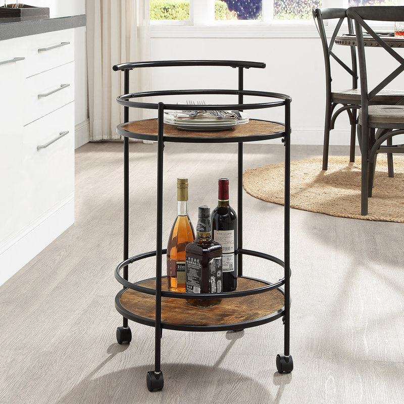 Rayfield Metal Serving Bar Cart, Barnwood Black