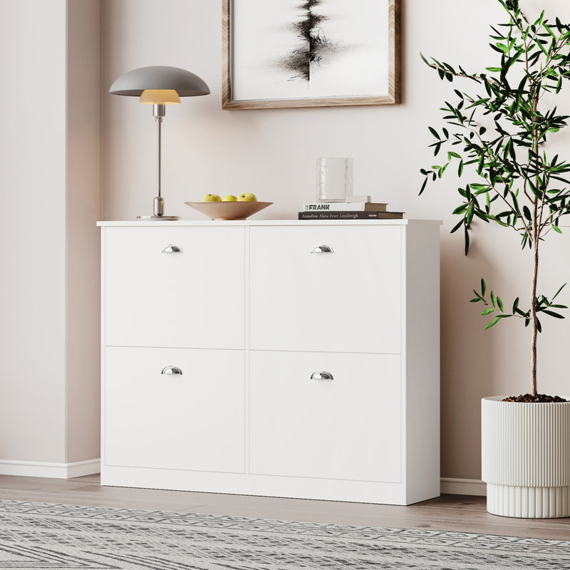 Shoe Cabinet,Hidden Slim Narrow Shoe Rack Cabinet With 4 Drawers For Entryway, Foyer,Hallway,Bedroom, White