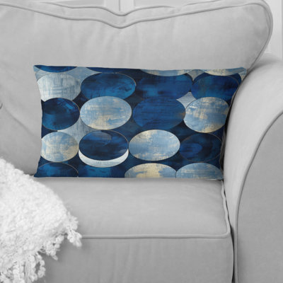 Retro Blue Grey Midcentury Circles IV - Midcentury Lumbar Pillow