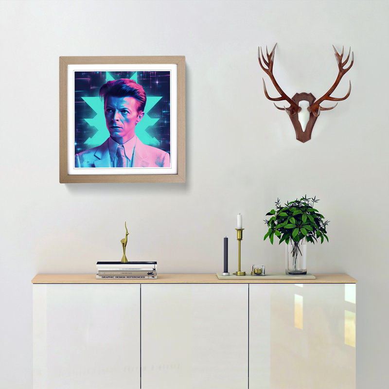 David Bowie Vaporwave - Framed Print, Oak