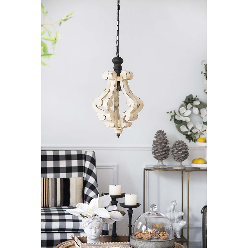 Lustre en bois de style campagnard blanc vieilli de style campagnard Chandeliar, ampoule non incluse