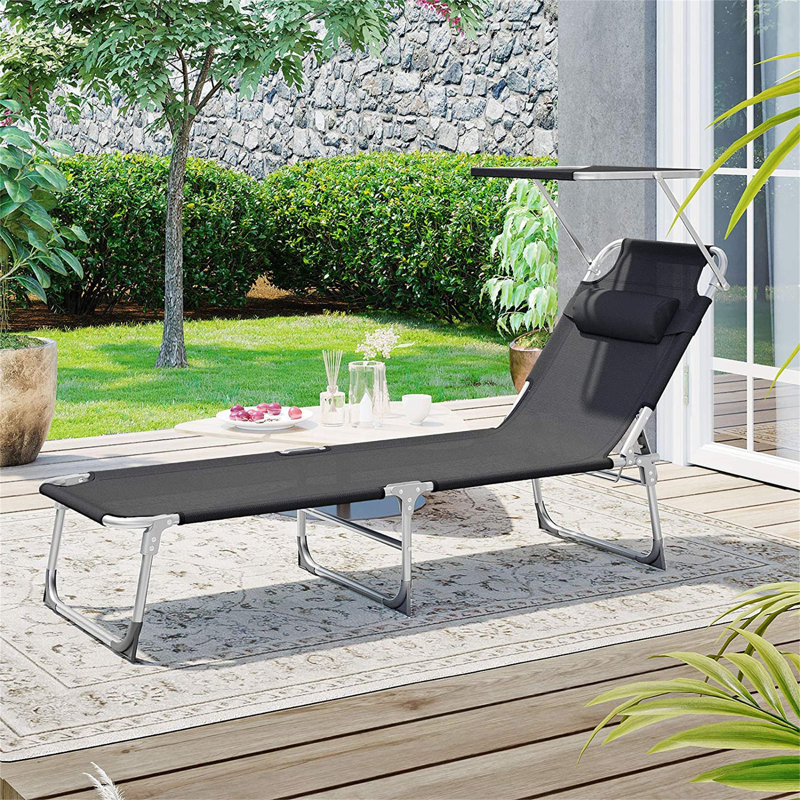 Adalen 193cm Long Reclining Single Sun Lounger, Black