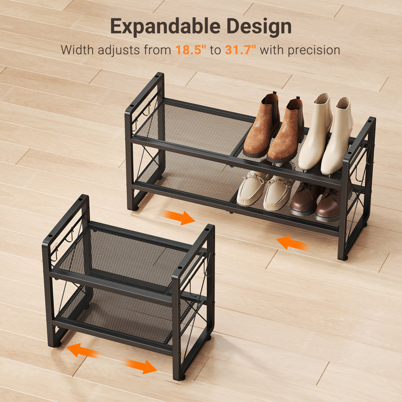 4-tier 20 Pair Stackable Shoe Rack With Expandable Shelves, 17.3" H x 31.7" W x 11.8" D