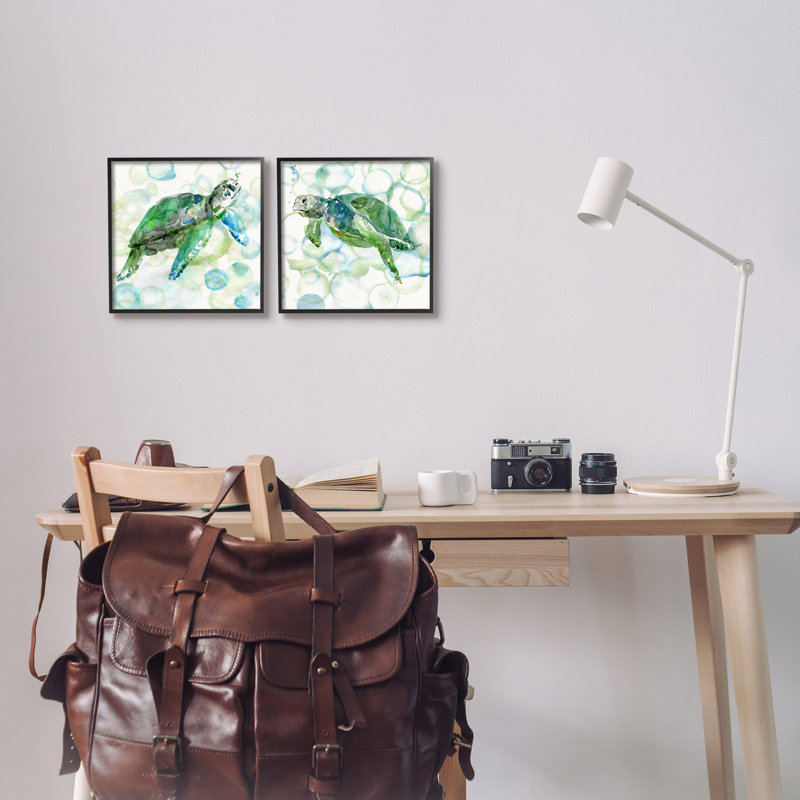Ebony Framed Sea Turtle Canvas Print Set, 12" x 12"