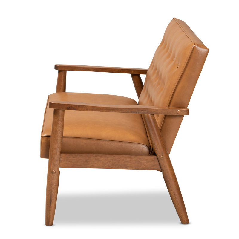Causeuse Kellar de 49,4 po avec accoudoirs carrés, similicuir brun clair, H 33,3 po x l 49,4 po x P 29,7 po