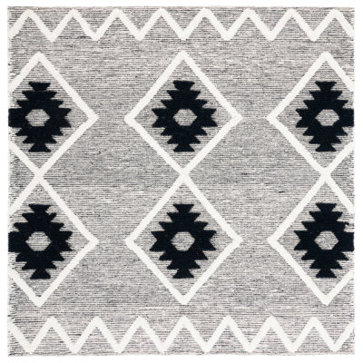 Vermont Hand Loomed Wool/Cotton Southwestern Rug in Gray/Black/Ivory