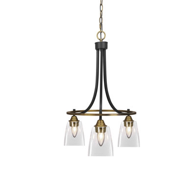 Egham Paramount 3 Light Downlight Chandelier With 4.5” Square Clear Bubble Glass