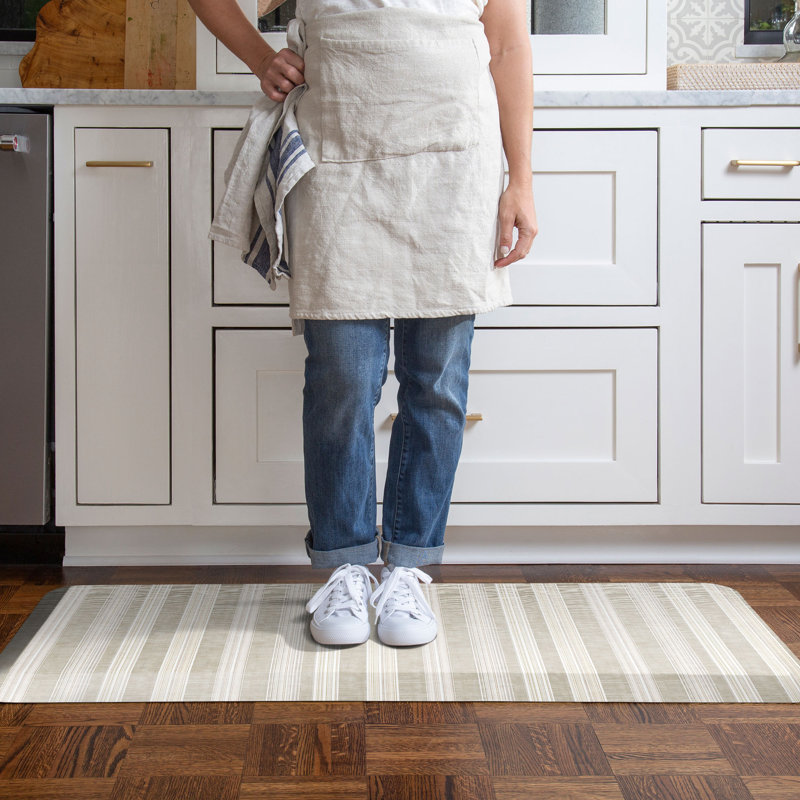 Tapis de cuisine anti-fatigue, motif de rayures en lin grès brun clair, 20 po x 48 po, Tanné