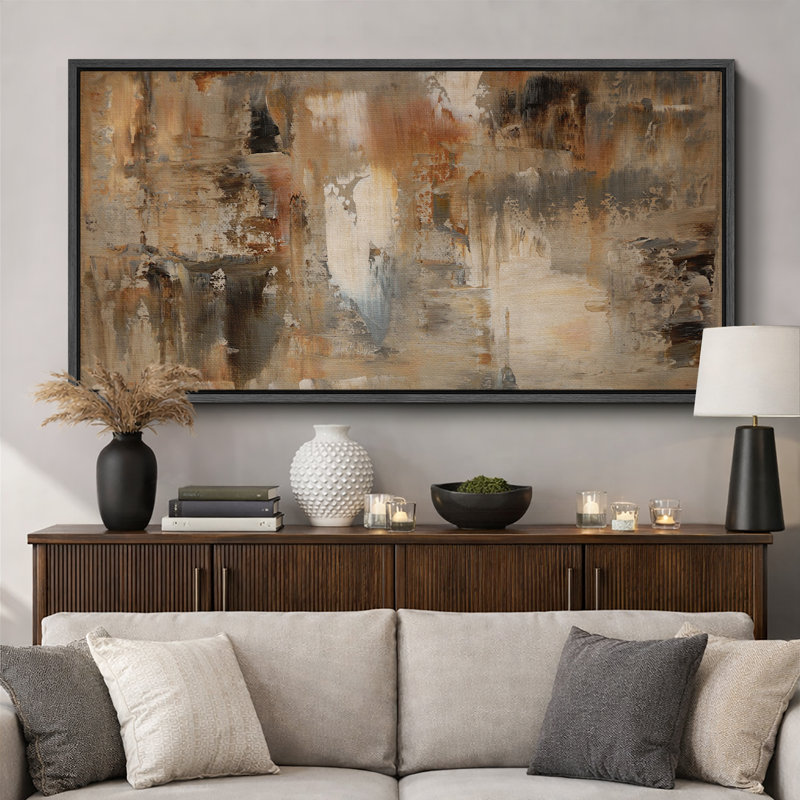 Abstract Soft Neutral Hues Composition - Pictures Extra Large Framed Canvas Print Wall Art, 30" H x 60" W x 1.5" D