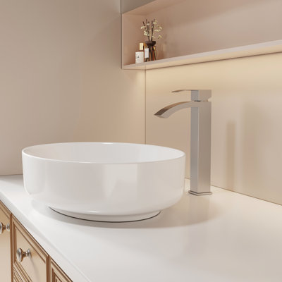 Robinet de lavabo de salle de bain - 10,93 po de hauteur, nickel brossé, arc moyen, Ss304, cartouche en céramique, hauteur de la teinture, teinture, Ss304, bec arqué
