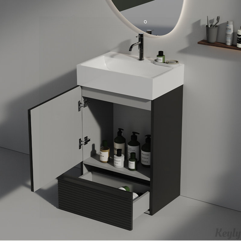 Meuble-lavabo rayé 20 po avec lavabo en céramique, Noir