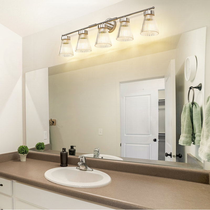 Luminaire de salle de bain rétro à intensité variable, verre rayé transparent, 5, H 9,80 po x l 41 po x P 6,90 po